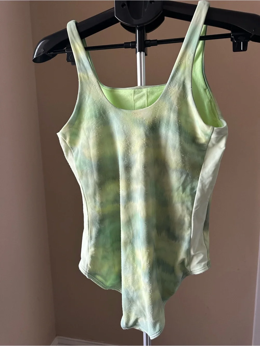 Athleta Kids One-Piece Swimsuit in Light Green and Pale Yellow Tie-Dye